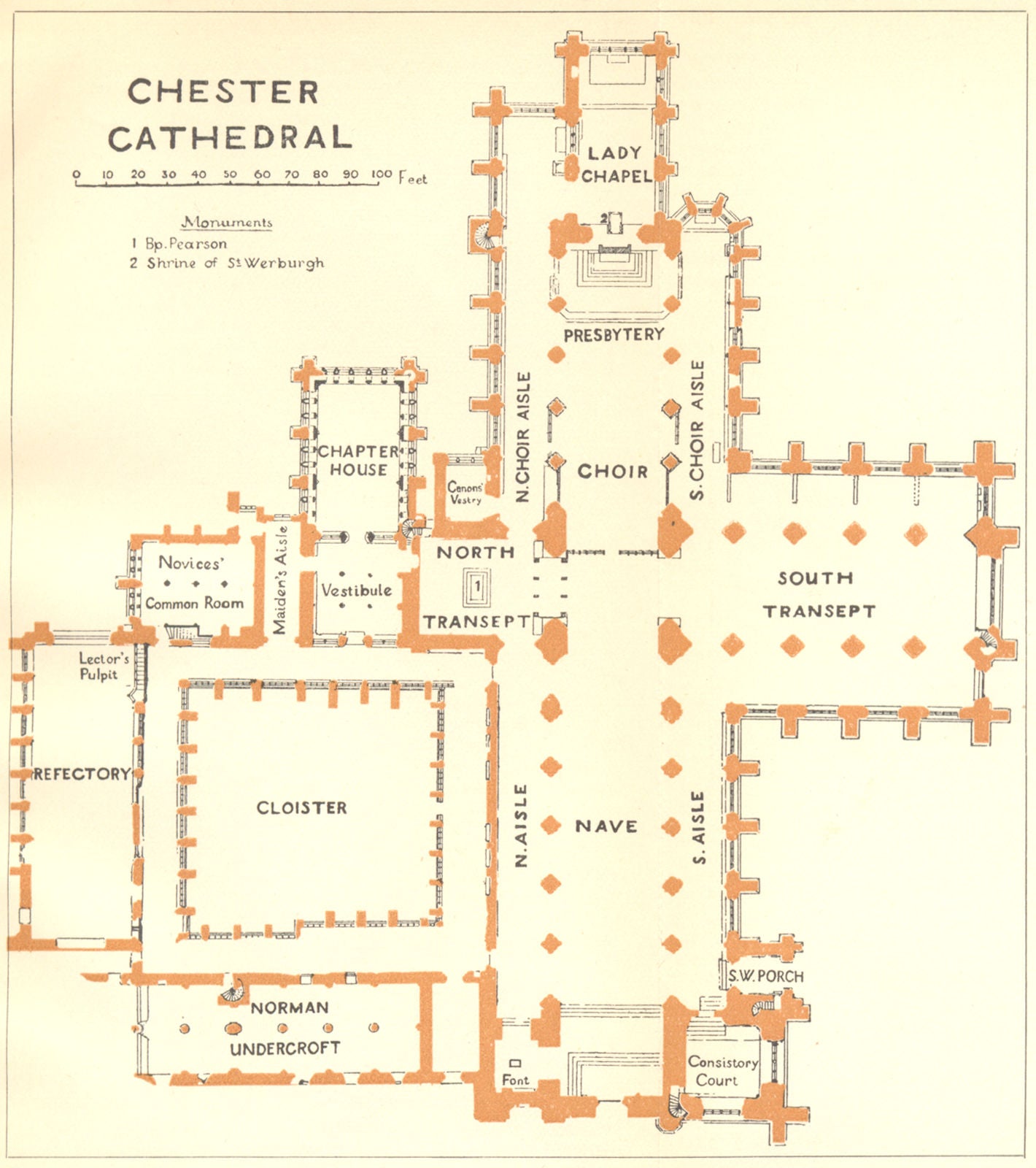 CHESHIRE. Chester cathedral 1924 old antique vintage map plan chart
